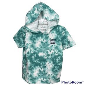 Okie Dokie Shirt Hooded Tie Dye Short Sleeve Teal White Boys Size 4T